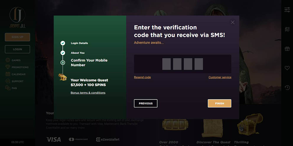 Screenshot of the fourth registration step at Jackpot Jill Casino for Australian players.